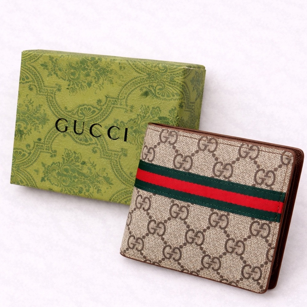 Designer Inspired Monogram Stripe Bifold Wallet Brown Green Red Card Holder NWT